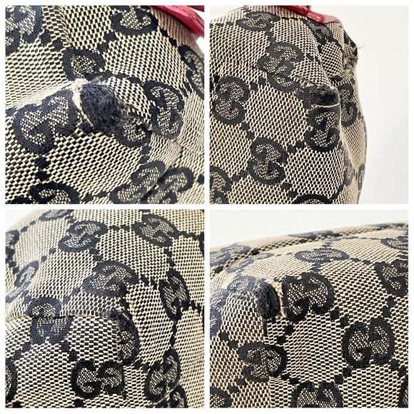 ❤️SOLD❤️Gucci navy blue monogram canvas red leather small cosmetic zip pouch - Picture 6 of 12